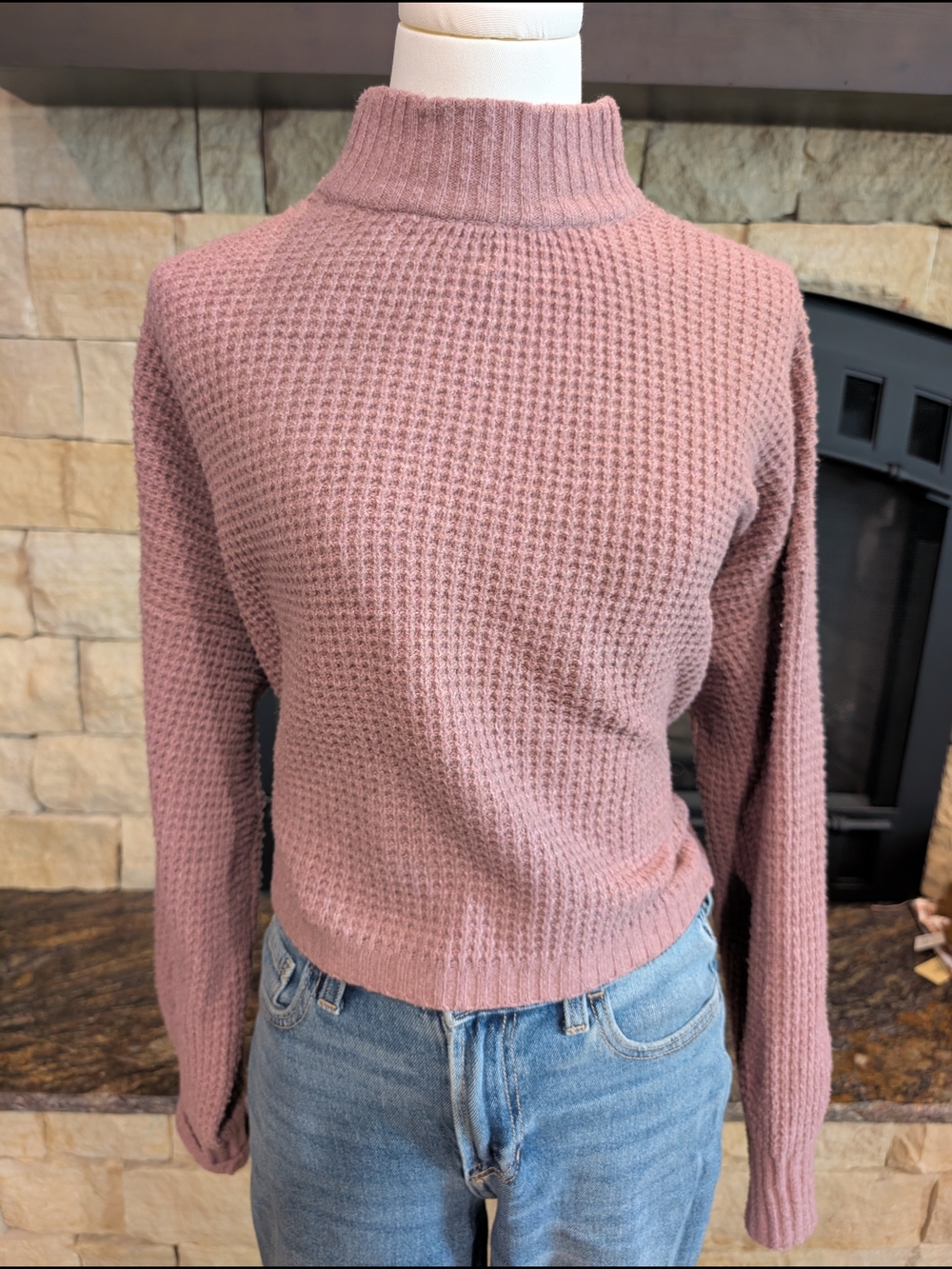 Hollister Mauve Pink Waffle Mock-Neck Sweater